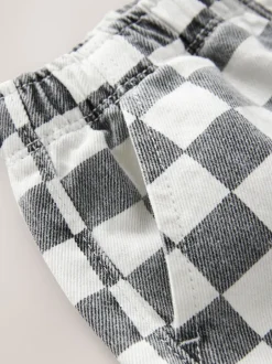 Broeken En Chino's*Next Zwart/wit met dambordpatroon - Wijde broek met elastische taille (3mnd-7jr)