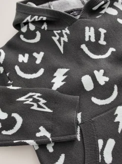 Truien En Breisels*Next - Gebreide hoodie (3-16jr) Zwart-wit met figuurtjes