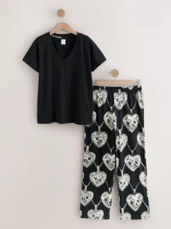 Loungewear|Alle Nacht- En Loungekleding*Next - Pyjama met korte mouwen Zwart/wit met hartjes