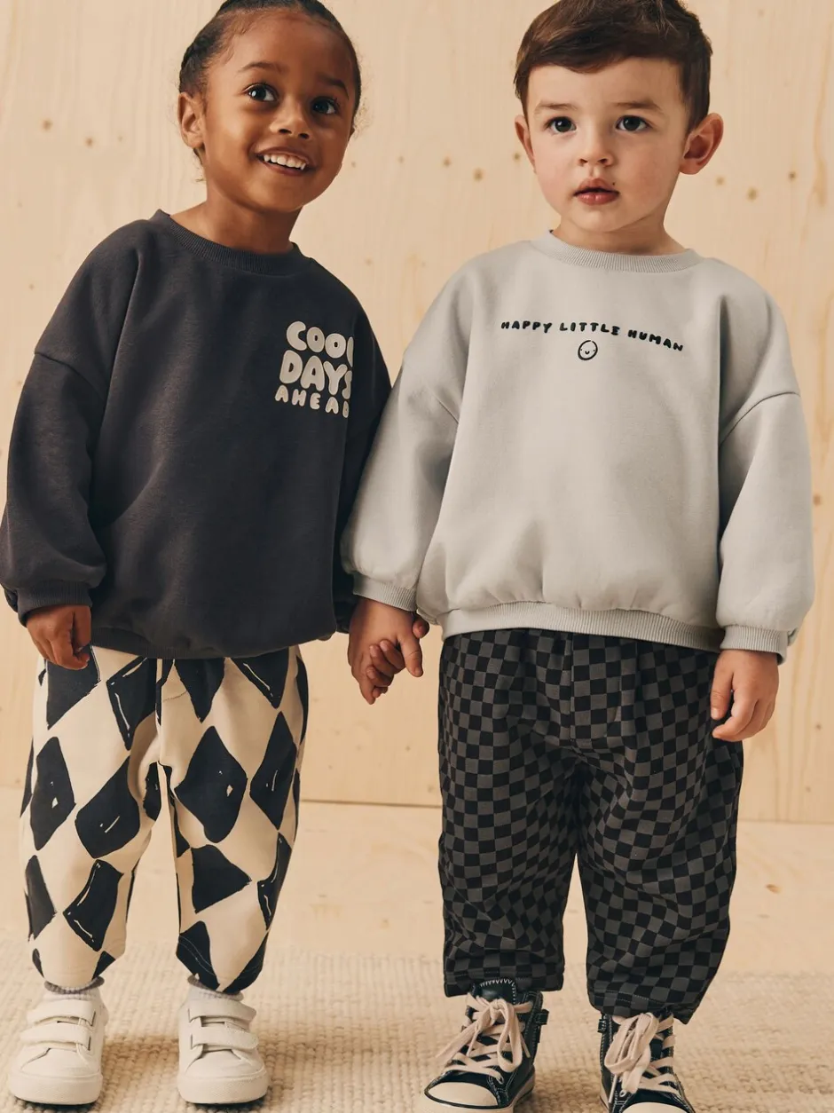 Sets En Combisets|Truien En Breisels|Next Zwart/wit met print - Set met sweatshirt en joggingbroek met strepen (3mnd-7jr)