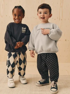 Sets En Combisets|Truien En Breisels|Next Zwart/wit met print - Set met sweatshirt en joggingbroek met strepen (3mnd-7jr)