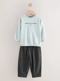 Sets En Combisets|Truien En Breisels|Next Zwart/wit met print - Set met sweatshirt en joggingbroek met strepen (3mnd-7jr)