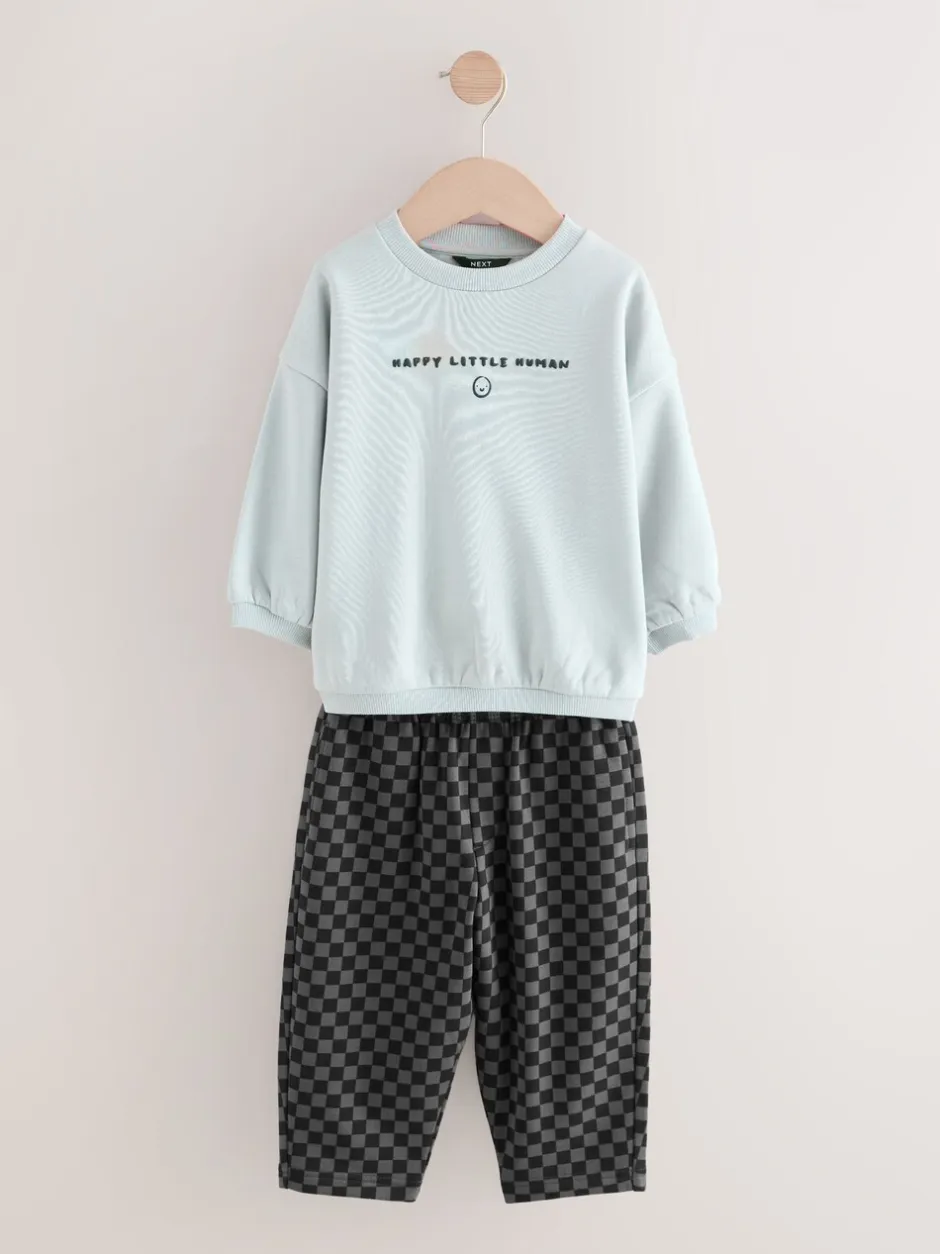 Sets En Combisets|Truien En Breisels|Next Zwart/wit met print - Set met sweatshirt en joggingbroek met strepen (3mnd-7jr)