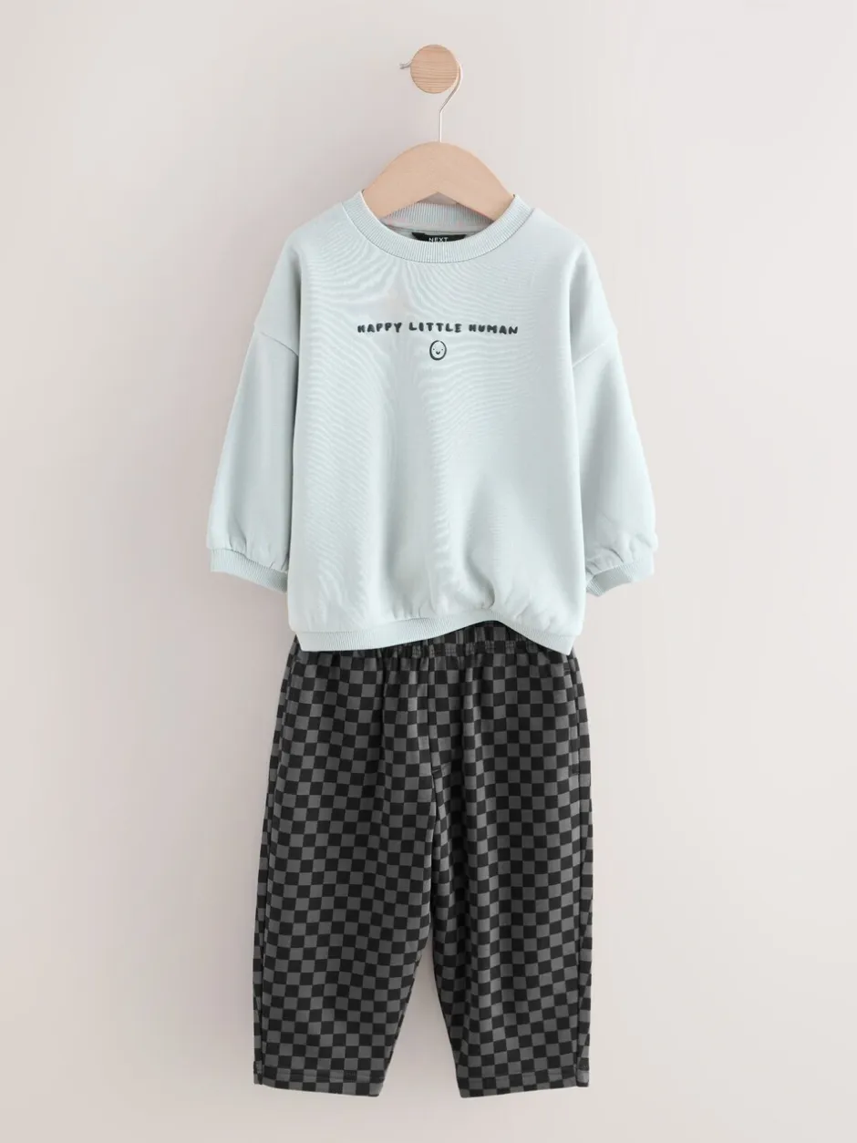 Sets En Combisets|Truien En Breisels|Next Zwart/wit met print - Set met sweatshirt en joggingbroek met strepen (3mnd-7jr)