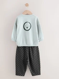 Sets En Combisets|Truien En Breisels|Next Zwart/wit met print - Set met sweatshirt en joggingbroek met strepen (3mnd-7jr)