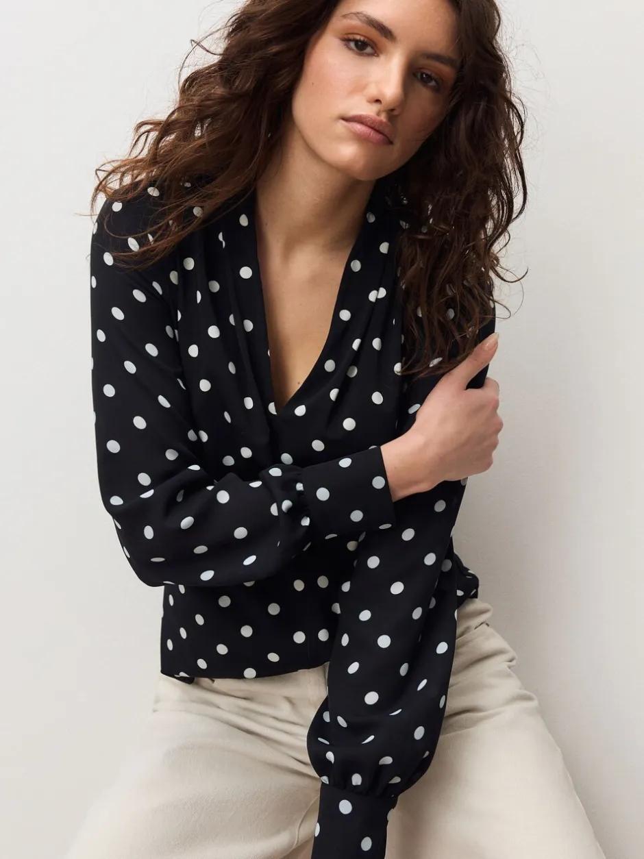 Blouses En Overhemden*Next - Blouse met V-hals en lange mouwen Zwart-wit met stippen