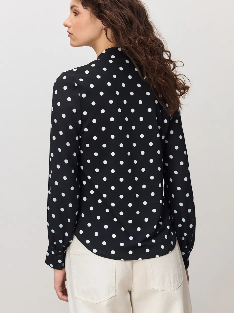 Blouses En Overhemden*Next - Blouse met V-hals en lange mouwen Zwart-wit met stippen