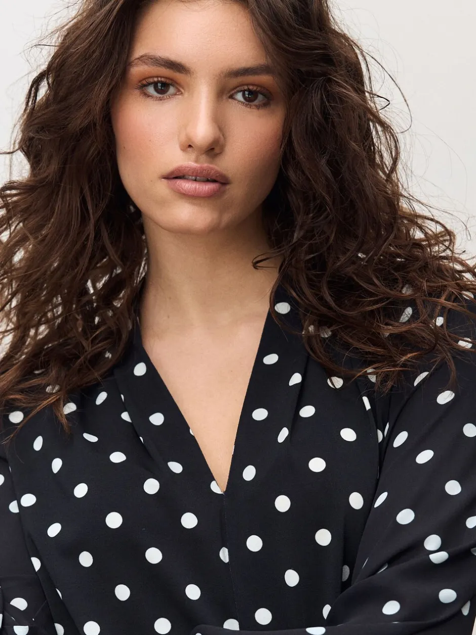 Blouses En Overhemden*Next - Blouse met V-hals en lange mouwen Zwart-wit met stippen