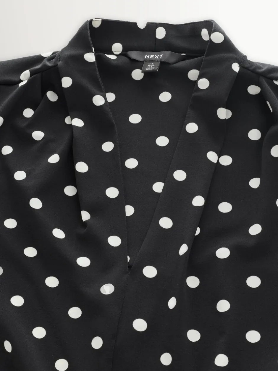 Blouses En Overhemden*Next - Blouse met V-hals en lange mouwen Zwart-wit met stippen