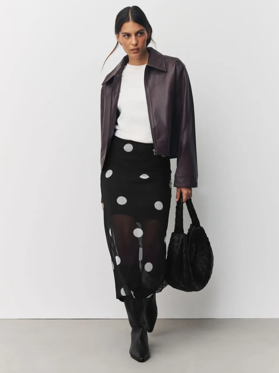 Rokken*Next - Mesh Midi Pencil Skirt Zwart-wit met stippen