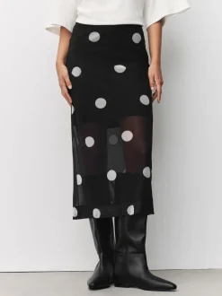 Rokken*Next - Mesh Midi Pencil Skirt Zwart-wit met stippen