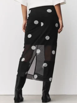 Rokken*Next - Mesh Midi Pencil Skirt Zwart-wit met stippen