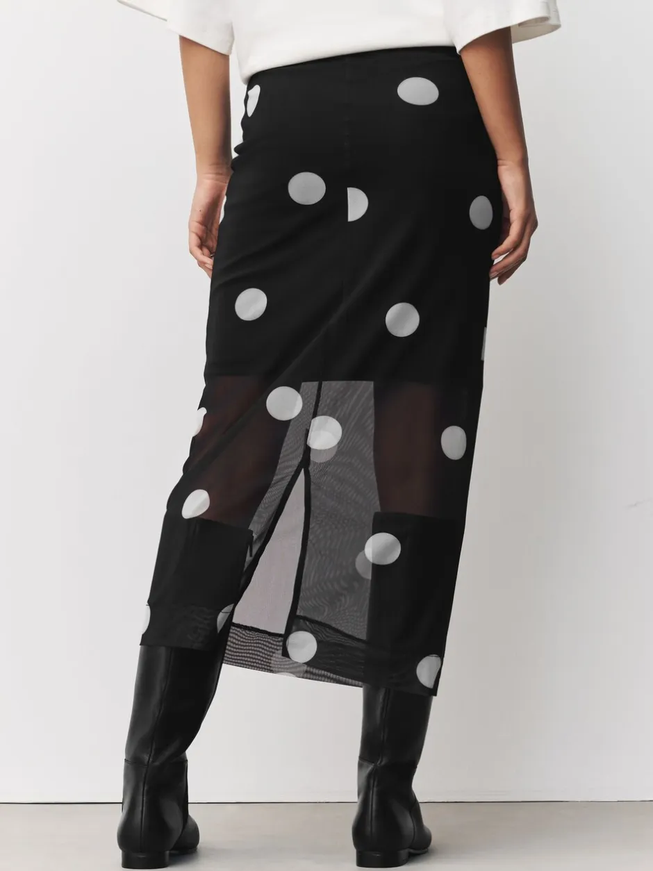Rokken*Next - Mesh Midi Pencil Skirt Zwart-wit met stippen