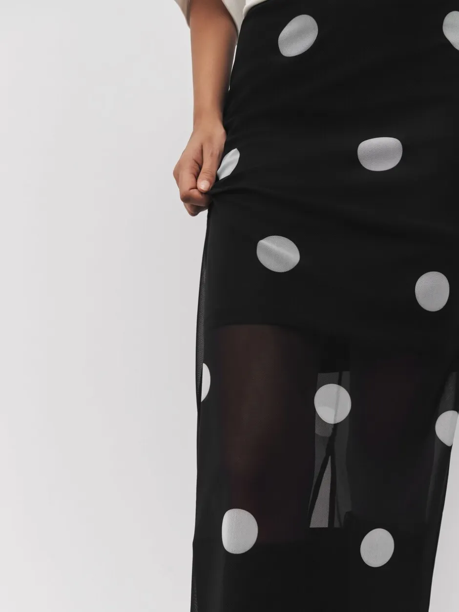 Rokken*Next - Mesh Midi Pencil Skirt Zwart-wit met stippen