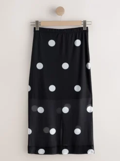 Rokken*Next - Mesh Midi Pencil Skirt Zwart-wit met stippen