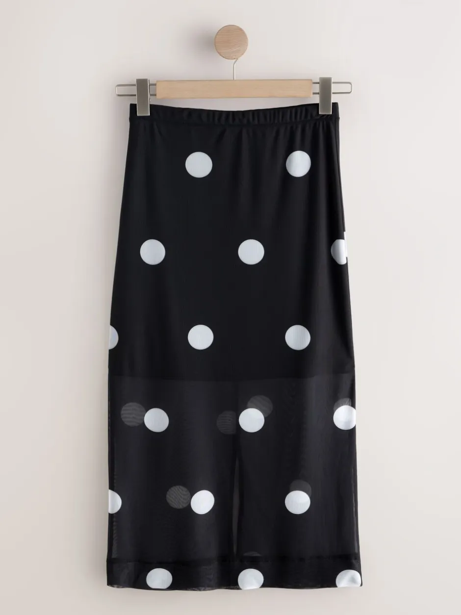 Rokken*Next - Mesh Midi Pencil Skirt Zwart-wit met stippen