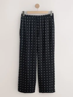 Broeken*Next - Satin Tie Waist Wide Leg Trousers Zwart-wit met stippen