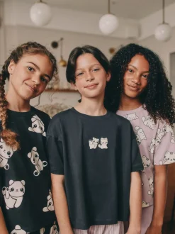 Nachtkleding En Pyjama's|Pyjama's*Next - Verpakking van 3 pyjama's met joggingbroek (3 - 16 jr) Zwart-wit pandaprint