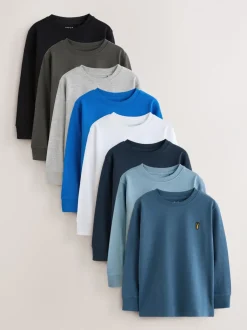 T-Shirts|Tops|Next Zwart/wit/blauw - Verpakking van 8 zachte T-shirts met lange mouwen (3-16jr)