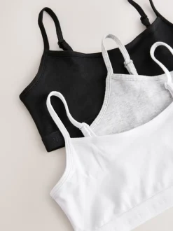 Alle Ondergoed*Next - Set van 3 crop tops met bandjes (5 - 16 jr) Zwart/wit/grijs