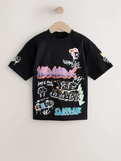 T-Shirts|Tops*Next Zwart/wit/grijs - Verpakking van 3 relaxte T-shirts met grafische print en korte mouwen (3-16jr)