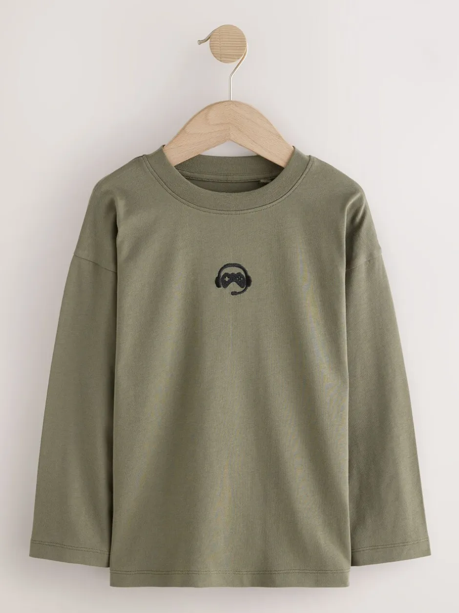 T-Shirts|Tops*Next - Long Sleeve Small Graphic T-Shirts 4 Pack (3-16yrs) Zwart/wit/grijs gemêleerd/kaki