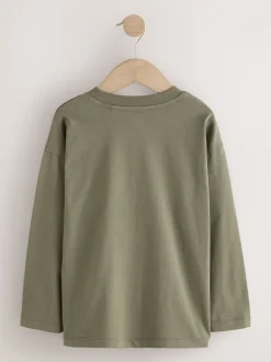 T-Shirts|Tops*Next - Long Sleeve Small Graphic T-Shirts 4 Pack (3-16yrs) Zwart/wit/grijs gemêleerd/kaki