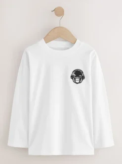 T-Shirts|Tops*Next - Long Sleeve Small Graphic T-Shirts 4 Pack (3-16yrs) Zwart/wit/grijs gemêleerd/kaki