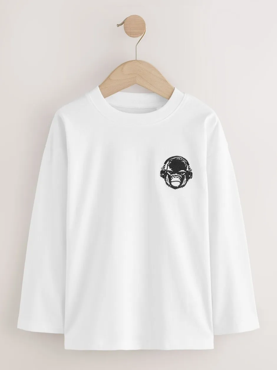 T-Shirts|Tops*Next - Long Sleeve Small Graphic T-Shirts 4 Pack (3-16yrs) Zwart/wit/grijs gemêleerd/kaki