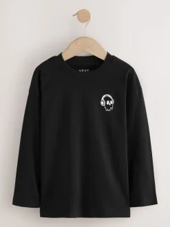T-Shirts|Tops*Next - Long Sleeve Small Graphic T-Shirts 4 Pack (3-16yrs) Zwart/wit/grijs gemêleerd/kaki