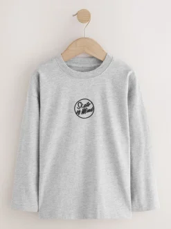T-Shirts|Tops*Next - Long Sleeve Small Graphic T-Shirts 4 Pack (3-16yrs) Zwart/wit/grijs gemêleerd/kaki