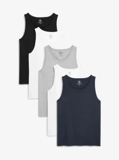 Ondergoed|Ondergoed|Next - Set van 5 100% katoenen hemden met laagjes Zwart/wit/grijs gemêleerd/marineblauw