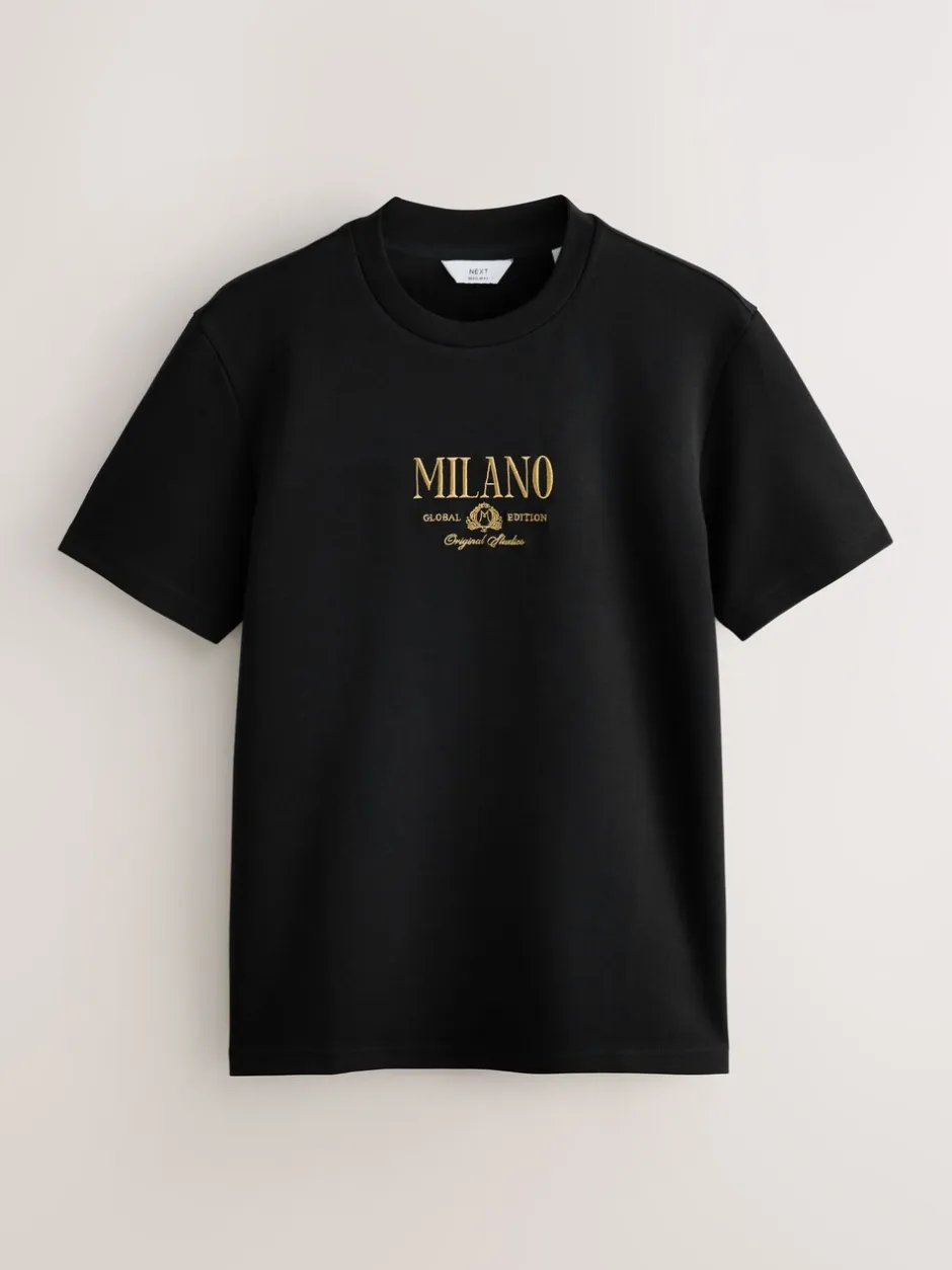 T-Shirts En Hemden*Next Zwart/wit/grijs met borduursel - Slim Fit - Set van 3 T-shirts met print