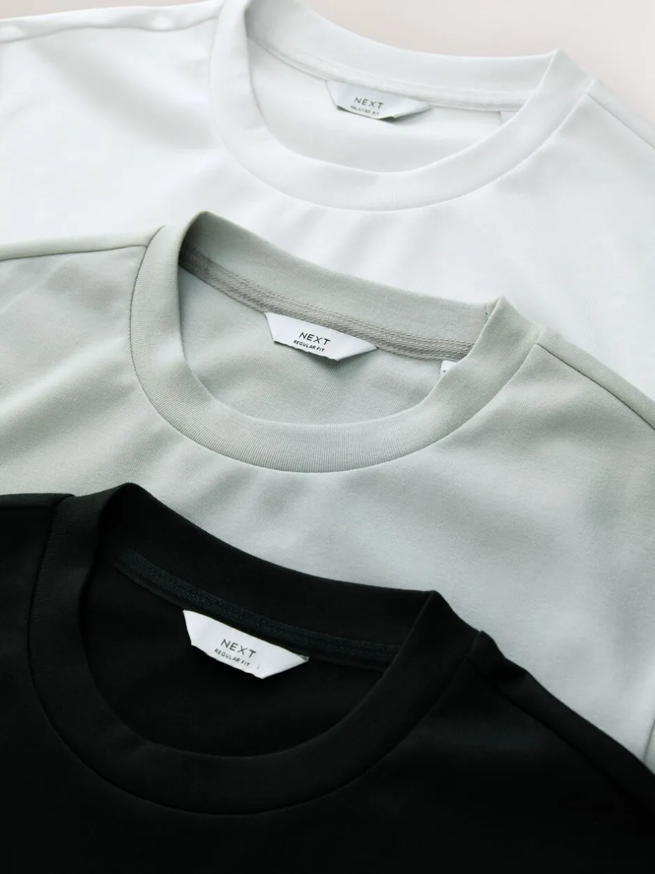 T-Shirts En Hemden*Next Zwart/wit/grijs met borduursel - Slim Fit - Set van 3 T-shirts met print
