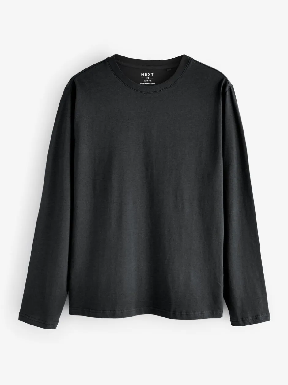T-Shirts En Hemden|Next Zwart/Wit/Grijs/Blauw - Slim Fit - verpakking van 5 regular-fit T-shirts met lange mouwen van 100% katoen