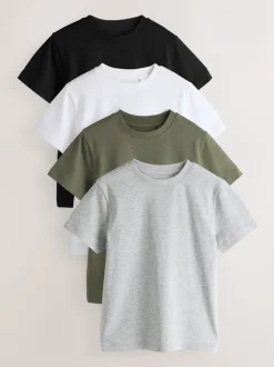 T-Shirts|Tops*Next Zwart/wit/grijs/kaki - Set van 4 T-shirts met korte mouwen (3-16 jr)
