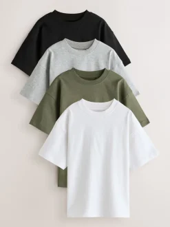 T-Shirts|Tops*Next Zwart/wit/grijs/kaki - Set van 4 T-shirts met korte mouwen (3-16 jr)