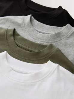 T-Shirts|Tops*Next Zwart/wit/grijs/kaki - Set van 4 T-shirts met korte mouwen (3-16 jr)