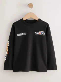 T-Shirts|Tops*Next Zwart/wit/grijze auto's - 3 Relaxed Fit T-shirts met grafische print en lange mouwen (3-16jr)