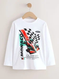T-Shirts|Tops*Next Zwart/wit/grijze auto's - 3 Relaxed Fit T-shirts met grafische print en lange mouwen (3-16jr)