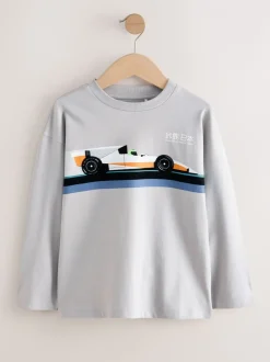 T-Shirts|Tops*Next Zwart/wit/grijze auto's - 3 Relaxed Fit T-shirts met grafische print en lange mouwen (3-16jr)