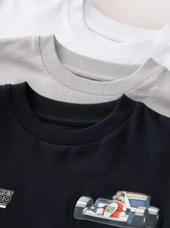 T-Shirts|Tops*Next Zwart/wit/grijze auto's - 3 Relaxed Fit T-shirts met grafische print en lange mouwen (3-16jr)