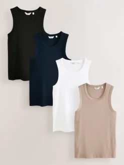 T-Shirts En Hemden*Next Zwart/wit/naturel/marineblauw - 4 Stuks slim-fit - Tricot hemdje
