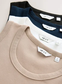 T-Shirts En Hemden*Next Zwart/wit/naturel/marineblauw - 4 Stuks slim-fit - Tricot hemdje