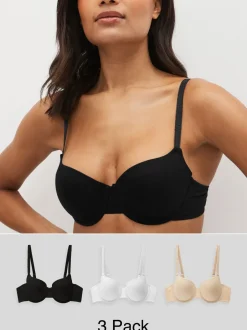 Beha's*Next Zwart/wit/pastelroze huidskleur - Katoenmix ultiem comfort beha's verpakking van 3