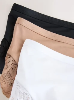Onderbroeken*Next Zwart/wit/praline huidskleur - Microvezel & Kant Hoge Taille Slip 3 Pak