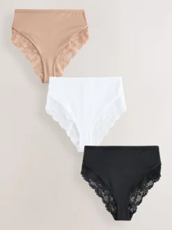 Onderbroeken*Next Zwart/wit/praline huidskleur - Microvezel & Kant Hoge Taille Slip 3 Pak