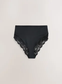 Onderbroeken*Next Zwart/wit/praline huidskleur - Microvezel & Kant Hoge Taille Slip 3 Pak