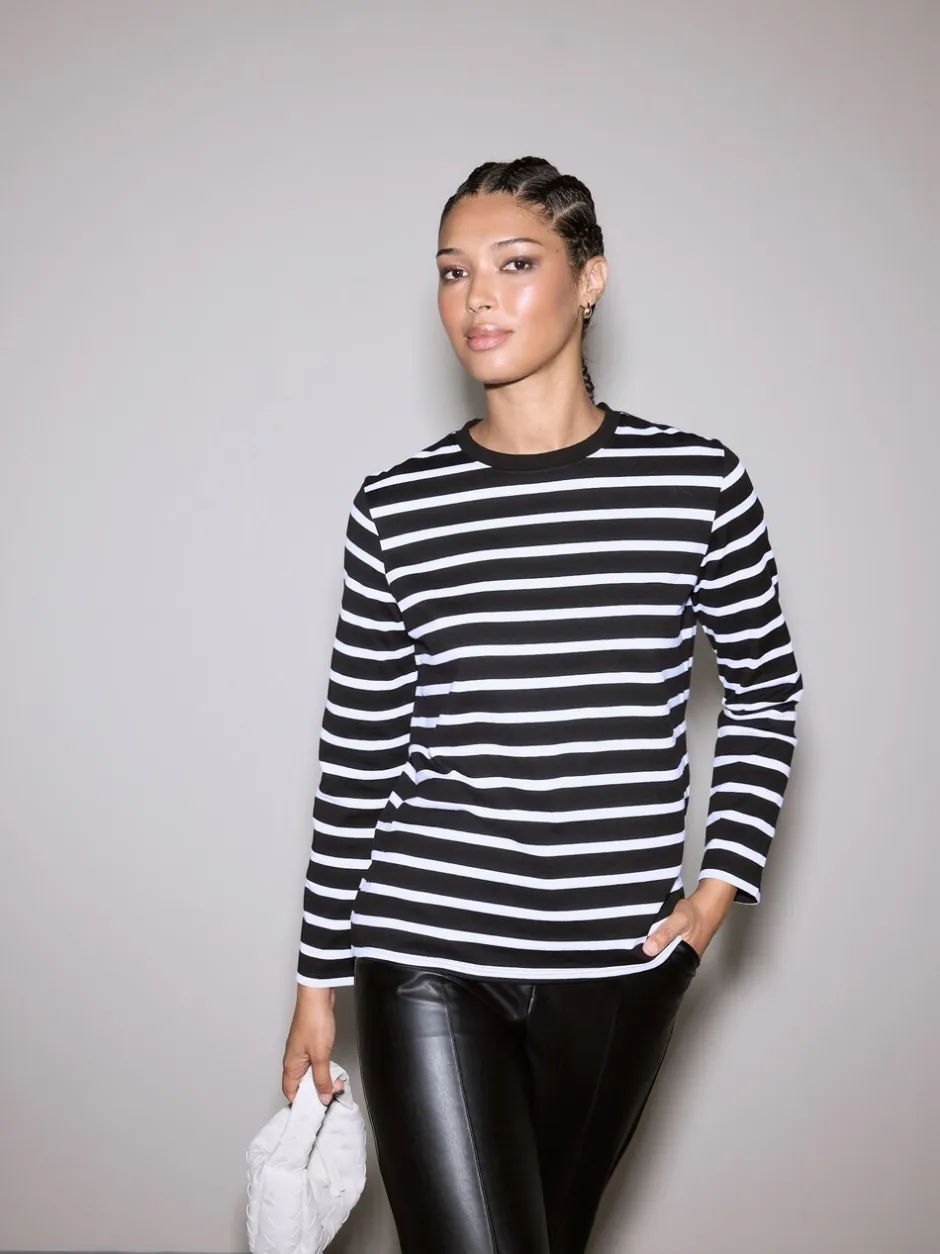 Tops En T-Shirts|Next Zwart-witte streep - Dik T-shirt met lange mouwen en ronde hals