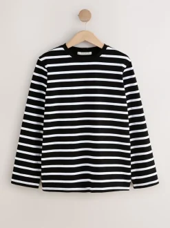 Tops En T-Shirts|Next Zwart-witte streep - Dik T-shirt met lange mouwen en ronde hals